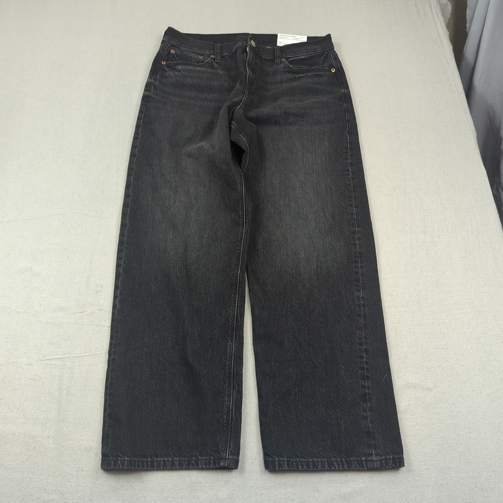 American Eagle Jeans Womens 10 Black Ex Boyfriend Jean High Rise Wide Leg New
